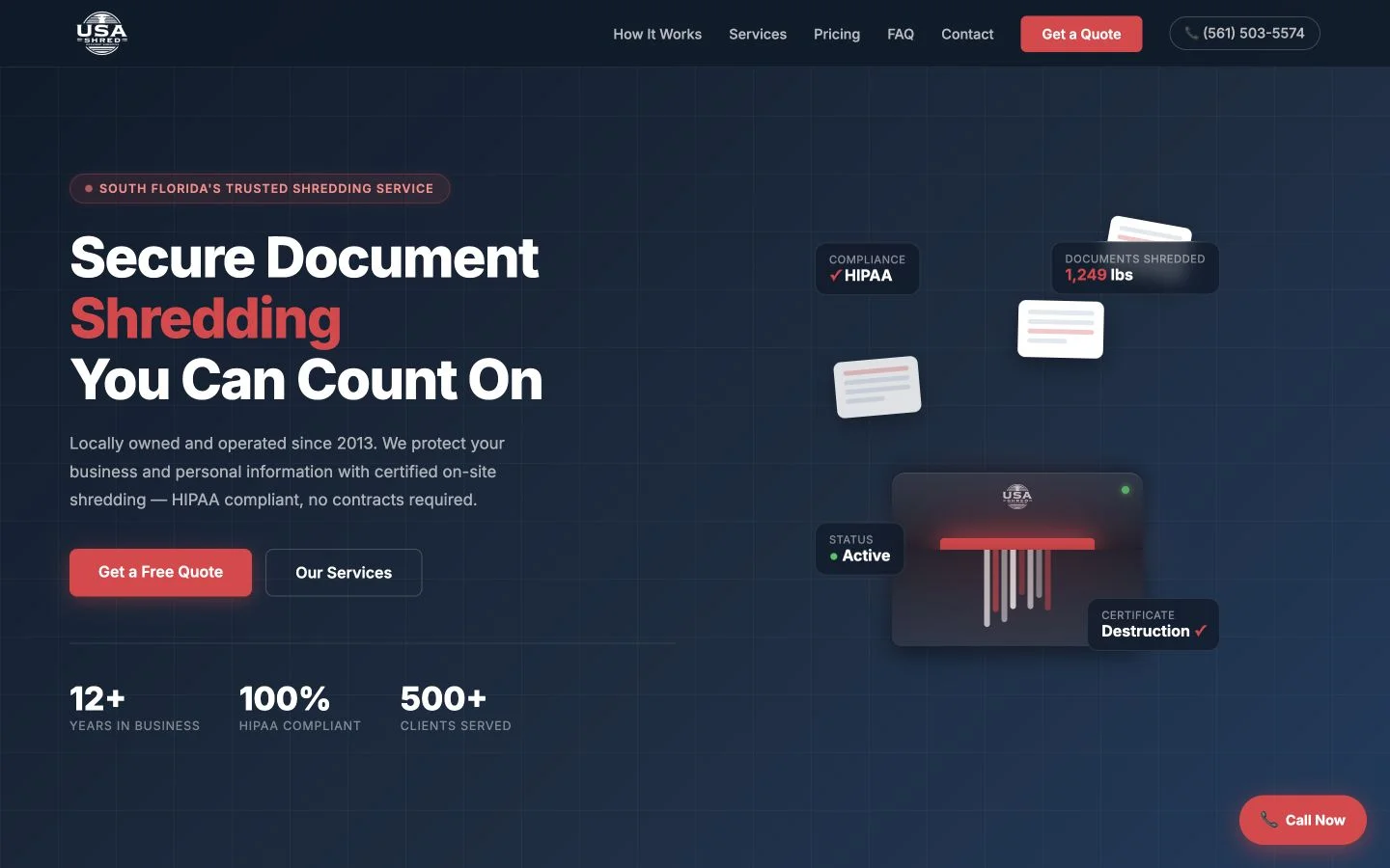 USA Shred website built by KodeLab